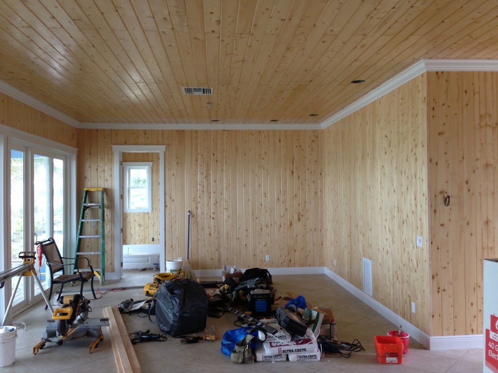 The living room - all trimmed and tiled.  Ready for the furniture! 