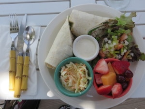 Fish Wrap with salads - at The Beach Cabana - Schooner Bay