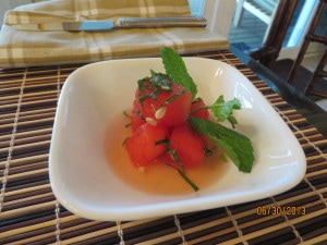 Amuse: Chilled Watermelon Mojito with Fresh Mint